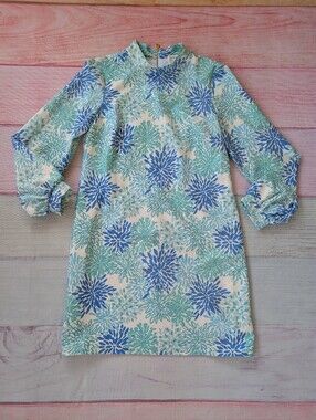 Sail To Sable Blue Floral Mock Neck Shift Dress M